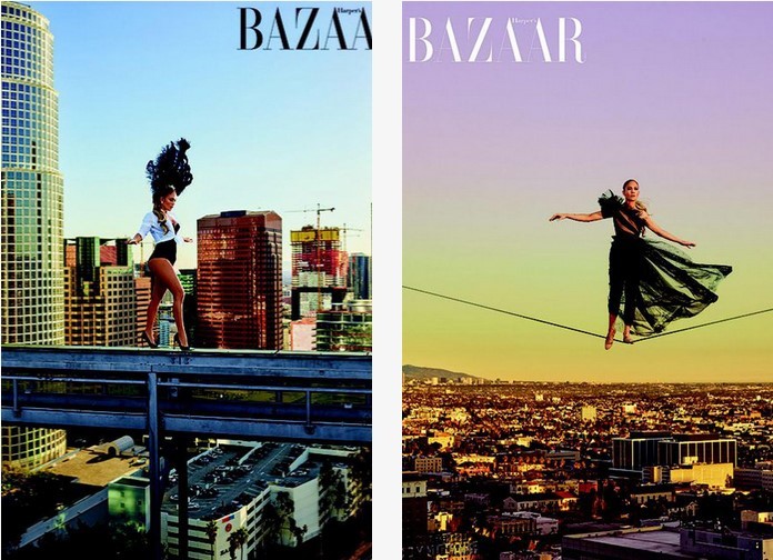 Опасная красота! Джей Ло балансирует на краю пропасти в прозрачных платьях в съемке для Harper's Bazaar (ФОТО)