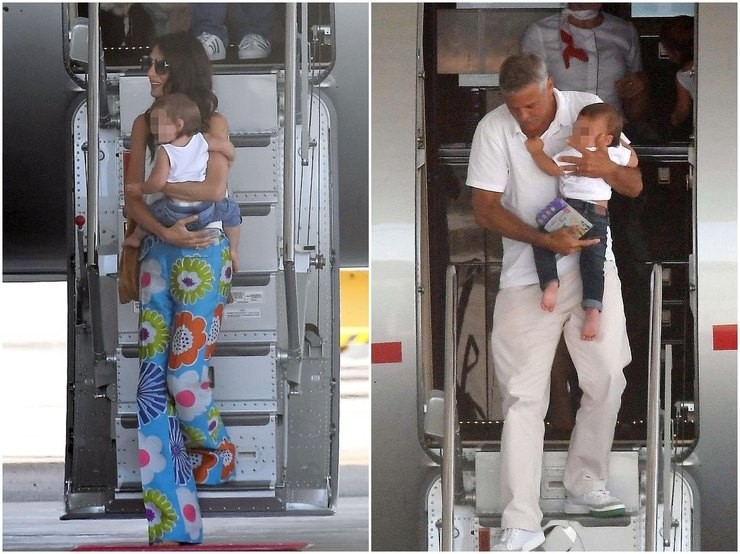 Джордж и Амаль Клуни с годовалыми двойняшками в аэропорту (ФОТО)