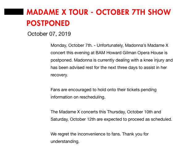 Мадонна получила серьёзную травму ноги, из-за которой даже отменила свой концерт
